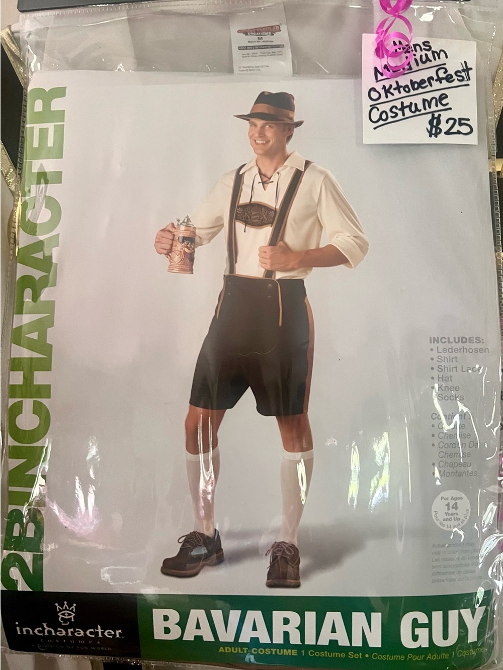 Incharacter Bavarian Guy Lederhosen Costume — Cream Shirt & Black Lederhosen